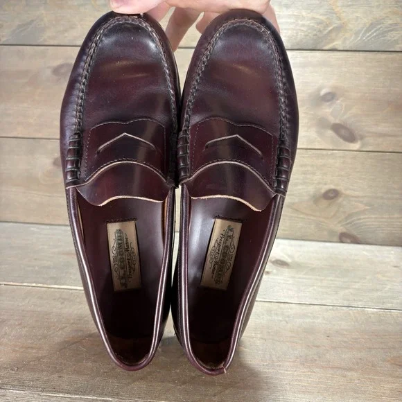 JL coombs mens size 9 wide E shoes brown burgundy leather comfort work loafers